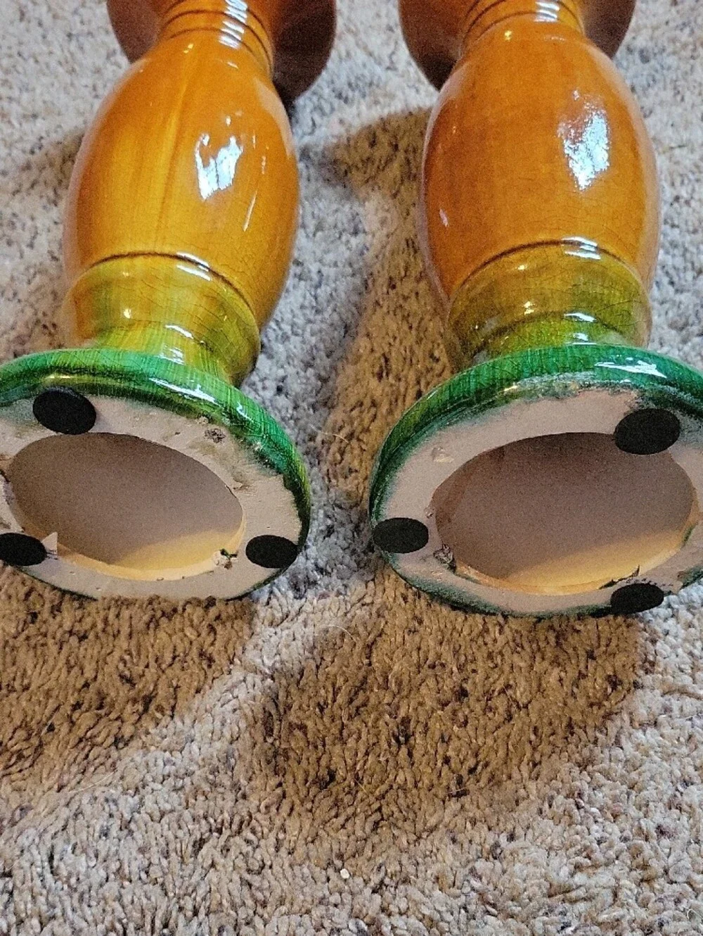 Handcrafted Ceramic Candlestick Holders in Amber and Green - Home Accents